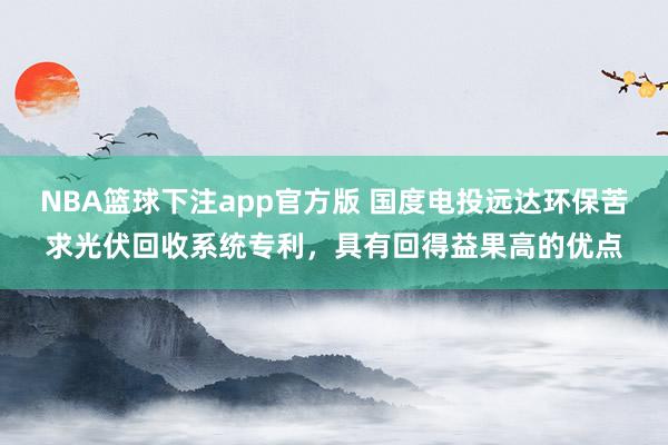 NBA篮球下注app官方版 国度电投远达环保苦求光伏回收系统专利，具有回得益果高的优点