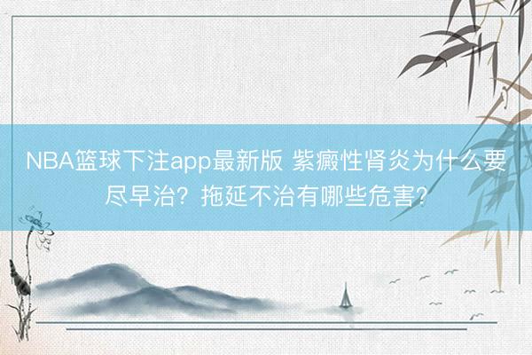 NBA篮球下注app最新版 紫癜性肾炎为什么要尽早治？拖延不治有哪些危害？