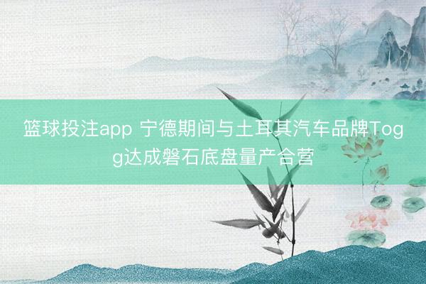篮球投注app 宁德期间与土耳其汽车品牌Togg达成磐石底盘量产合营