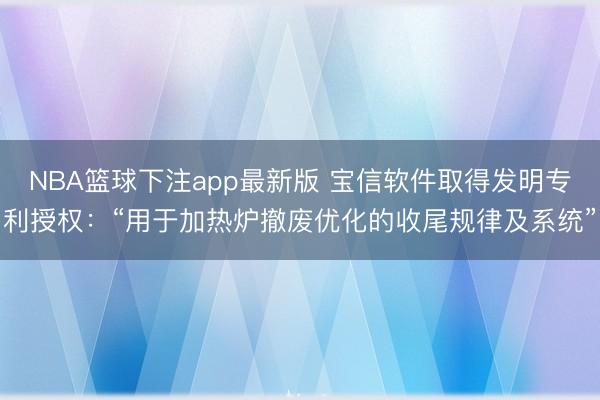 NBA篮球下注app最新版 宝信软件取得发明专利授权：“用于加热炉撤废优化的收尾规律及系统”